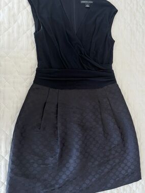 American Living Dark Navy Textured Sleeveless Wrap Mini Dress